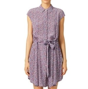 Tory Burch 100% silk abstract print belted shirt dress